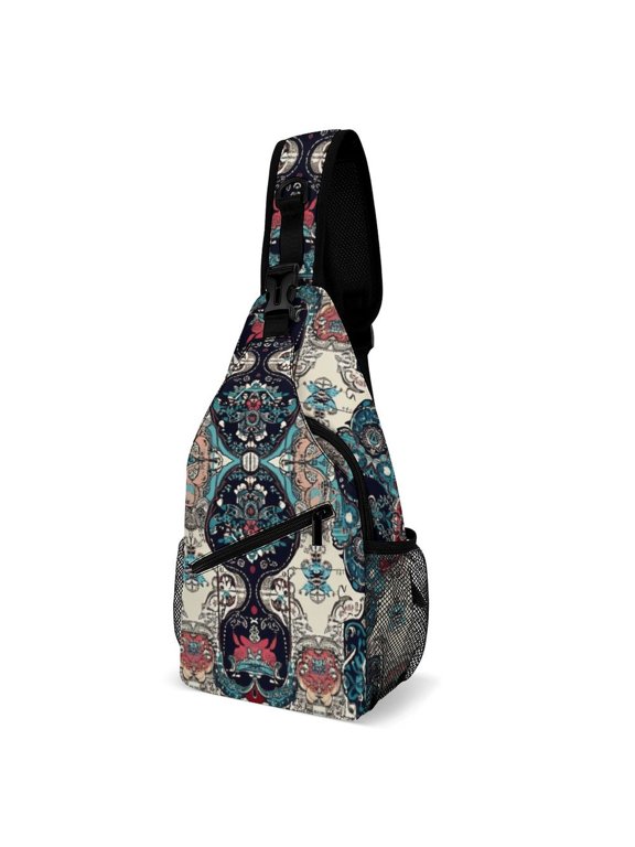 Twill Chest Bag Pack – Multi‑Pocket with Mesh Side Pockets Adjustable Strap – Bandana Paisley Pattern