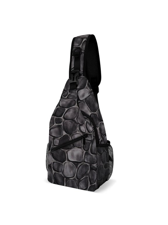 Twill Chest Bag Pack – Multi‑Pocket with Mesh Side Pockets Adjustable Strap – Cobble Stones Irregular Mosaic Pattern