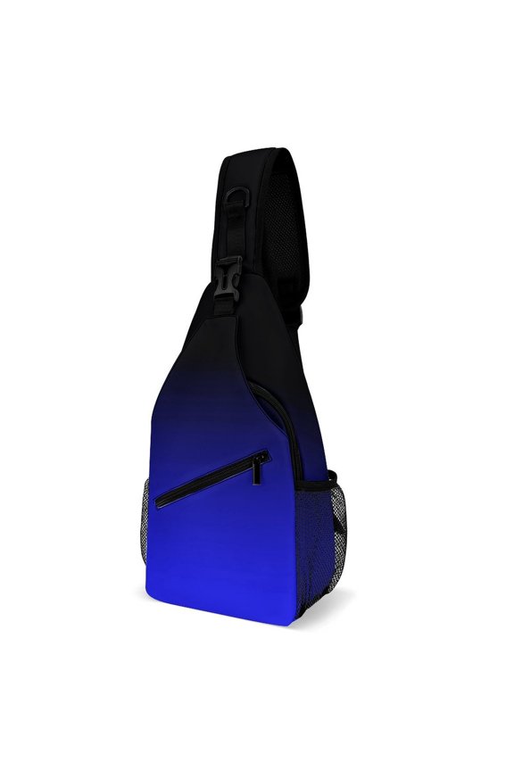 Twill Chest Bag Pack – Multi‑Pocket with Mesh Side Pockets Adjustable Strap – Dark Blue Bonnet Black Pattern