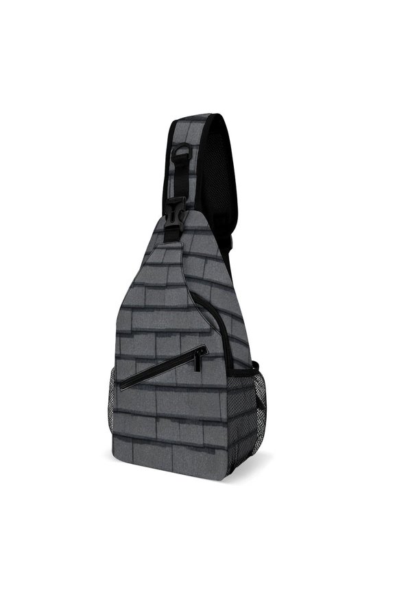 Twill Chest Bag Pack – Multi‑Pocket with Mesh Side Pockets Adjustable Strap – Dark Gray Shingled Pattern