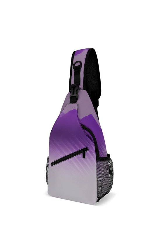 Twill Chest Bag Pack – Multi‑Pocket with Mesh Side Pockets Adjustable Strap – Dark Purple Gradient Pattern