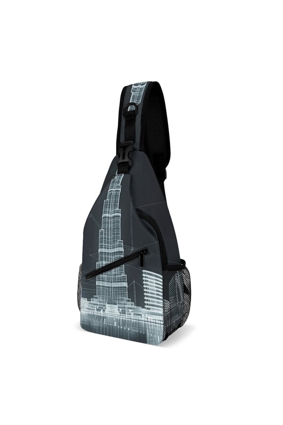 Twill Chest Bag Pack – Multi‑Pocket with Mesh Side Pockets Adjustable Strap – Dubai Hologram Pattern