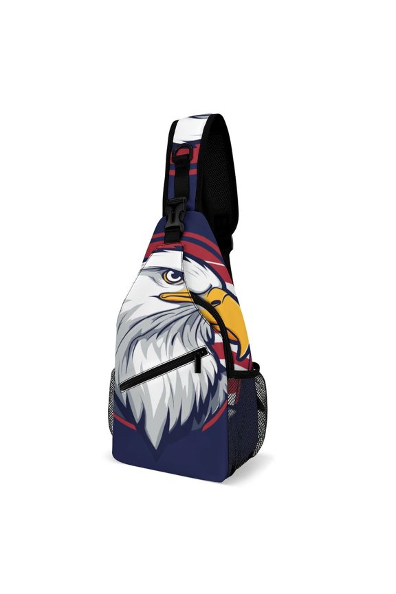 Twill Chest Bag Pack – Multi‑Pocket with Mesh Side Pockets Adjustable Strap – Eagle, America Flag Background Pattern
