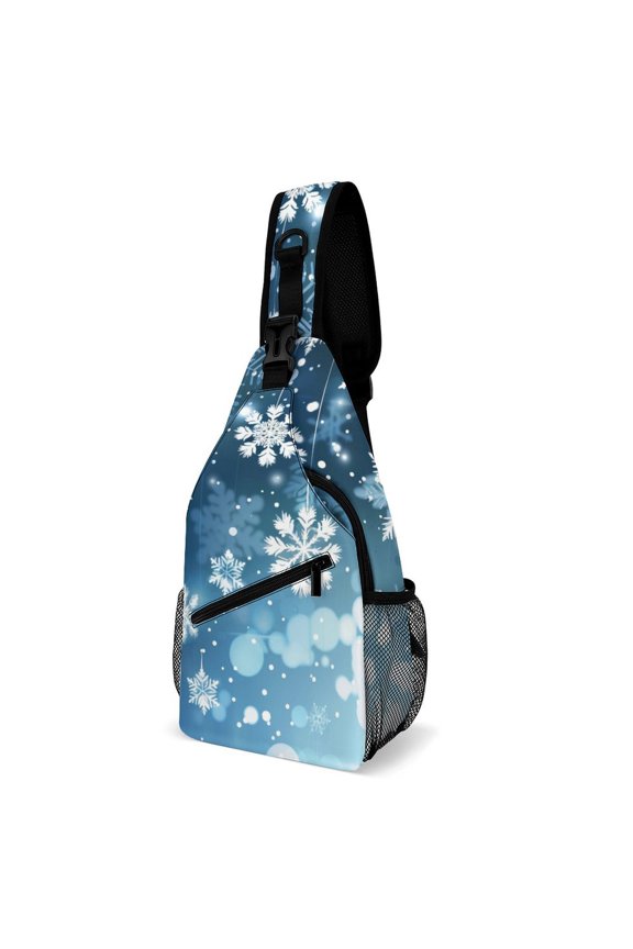 Twill Chest Bag Pack – Multi‑Pocket with Mesh Side Pockets Adjustable Strap – Elegant Christmas with Snowflake Pattern