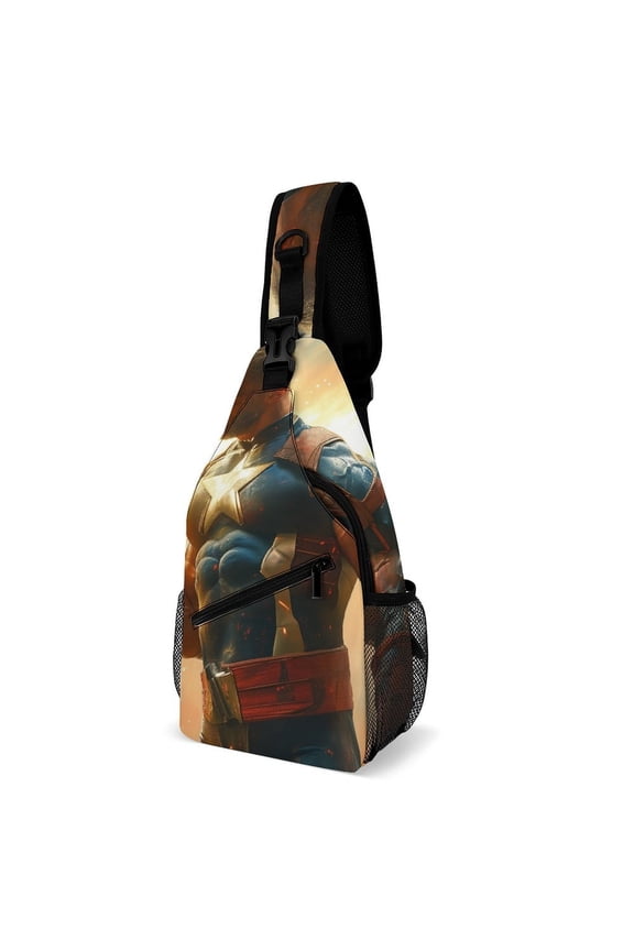 Twill Chest Bag Pack – Multi‑Pocket with Mesh Side Pockets Adjustable Strap – Hero Pattern