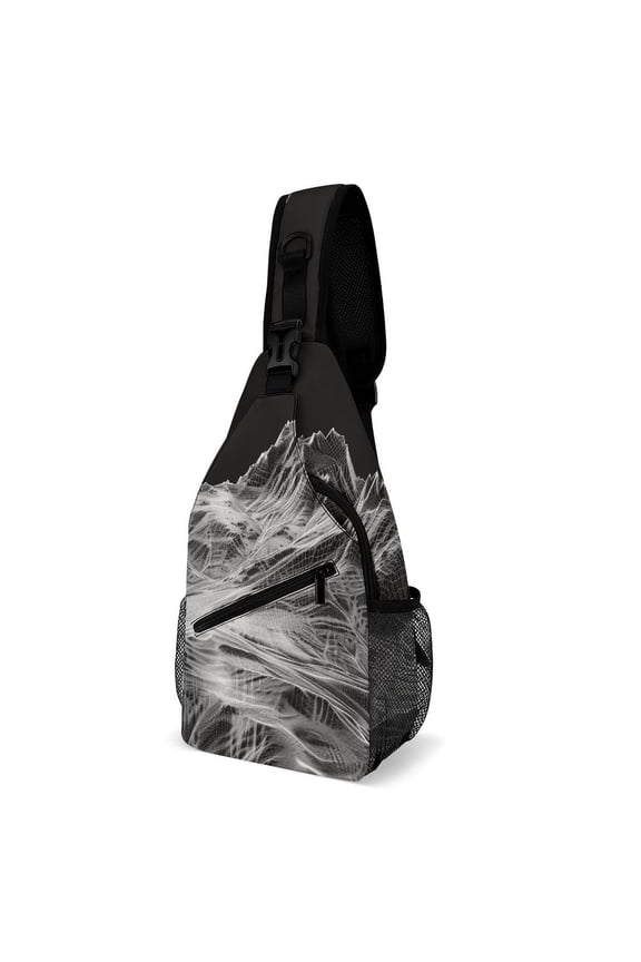 Twill Chest Bag Pack – Multi‑Pocket with Mesh Side Pockets Adjustable Strap – Mountain Arcs Pattern