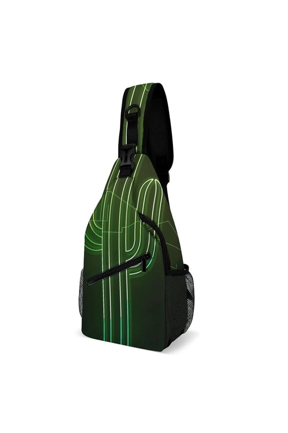 Twill Chest Bag Pack – Multi‑Pocket with Mesh Side Pockets Adjustable Strap – Neon Cactus Desert Pattern