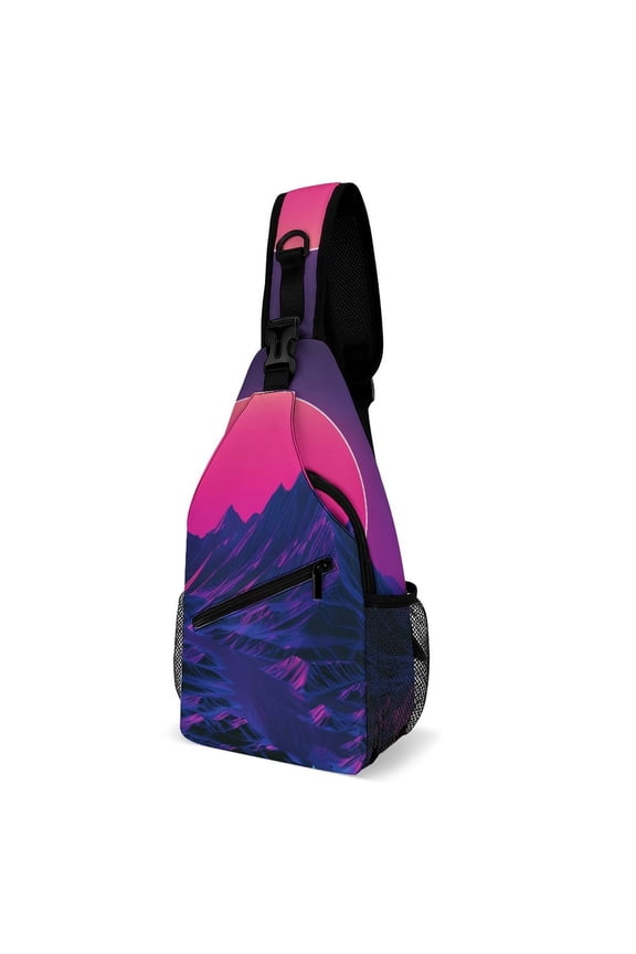 Twill Chest Bag Pack – Multi‑Pocket with Mesh Side Pockets Adjustable Strap – Neon River Velly Cyber Pattern