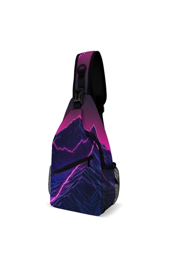 Twill Chest Bag Pack – Multi‑Pocket with Mesh Side Pockets Adjustable Strap – Neon Valley Cyber Future Pattern