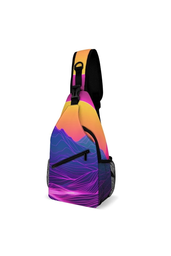 Twill Chest Bag Pack – Multi‑Pocket with Mesh Side Pockets Adjustable Strap – Neon Valley Cyber Future Pattern