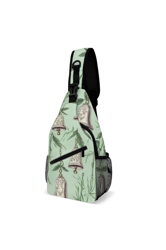 Twill Chest Bag Pack – Multi‑Pocket with Mesh Side Pockets Adjustable Strap – Ornamental Zen Flow Pattern