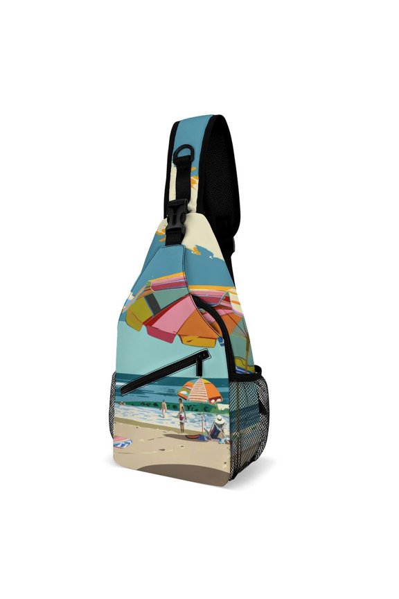 Twill Chest Bag Pack – Multi‑Pocket with Mesh Side Pockets Adjustable Strap – Summer Pattern