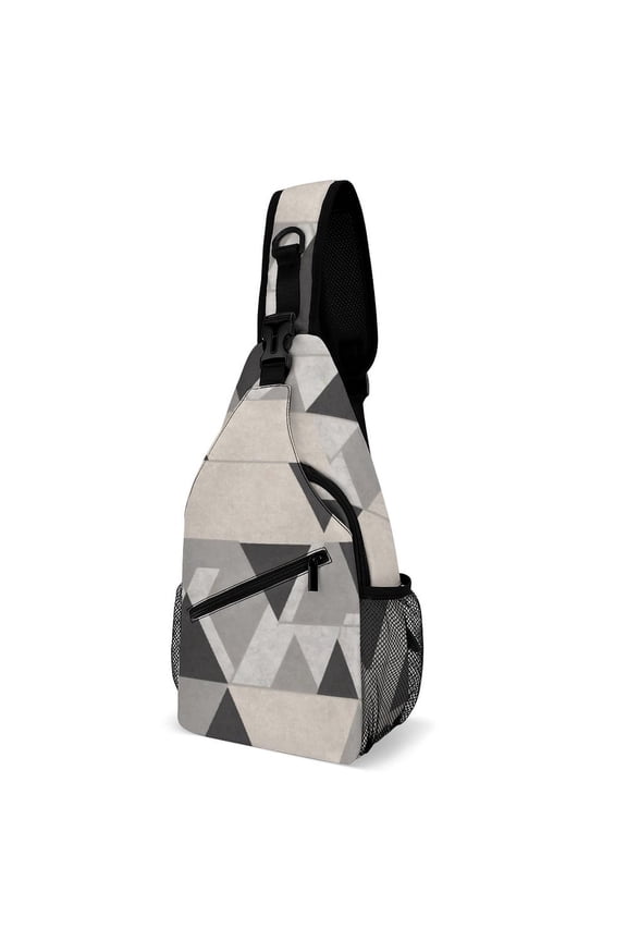 Twill Chest Bag Pack – Multi‑Pocket with Mesh Side Pockets Adjustable Strap – Triangle Gray Pattern