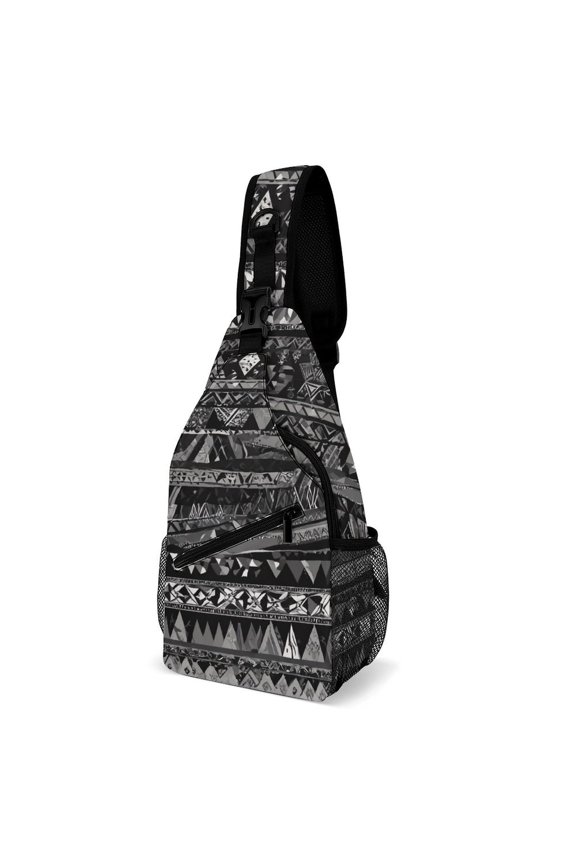 Twill Chest Bag Pack – Multi‑Pocket with Mesh Side Pockets Adjustable Strap – Tribal Pattern