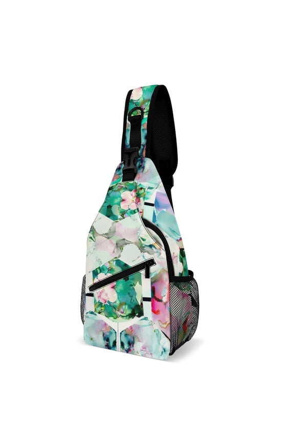 Twill Chest Bag Pack – Multi‑Pocket with Mesh Side Pockets Adjustable Strap – Vintage Flowers Pattern