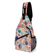 Twill Chest Bag Pack   Multi Pocket with Mesh Side Pockets Adjustable Strap   Watercolor Dots Pattern