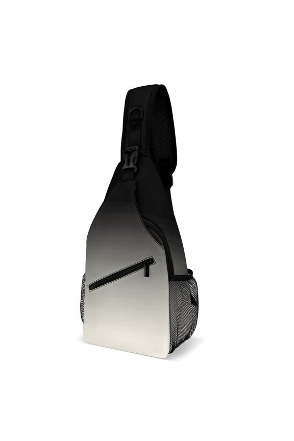 Twill Chest Bag Pack – Multi‑Pocket with Mesh Side Pockets Adjustable Strap – White Faded Black Pattern