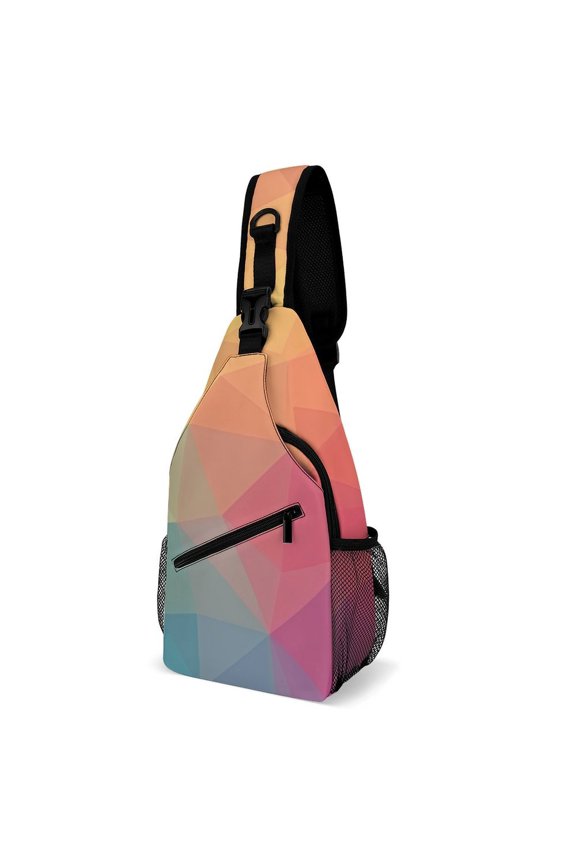 Twill Chest Bag Pack Unisex – Multi‑Pocket with Mesh Side Pockets Adjustable Strap – Abstract Triangles Pattern
