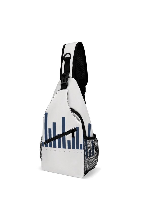 Twill Chest Bag Pack Unisex – Multi‑Pocket with Mesh Side Pockets Adjustable Strap – Blue Bar Chart