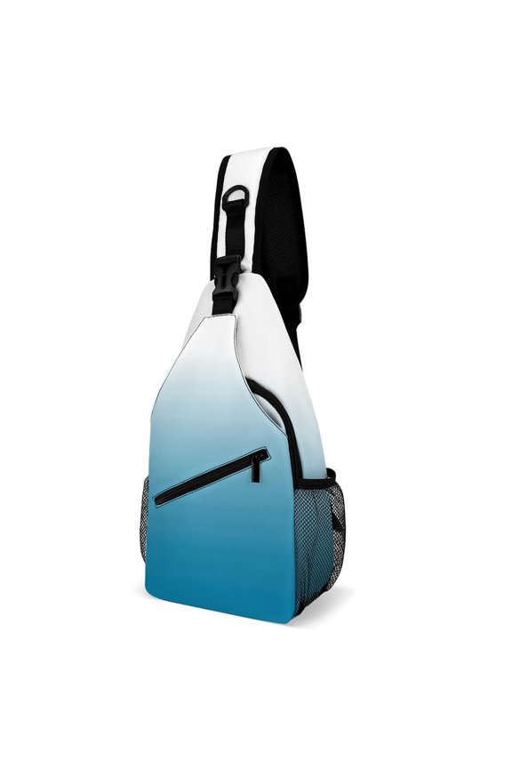 Twill Chest Bag Pack Unisex – Multi‑Pocket with Mesh Side Pockets Adjustable Strap – Blue Fade White