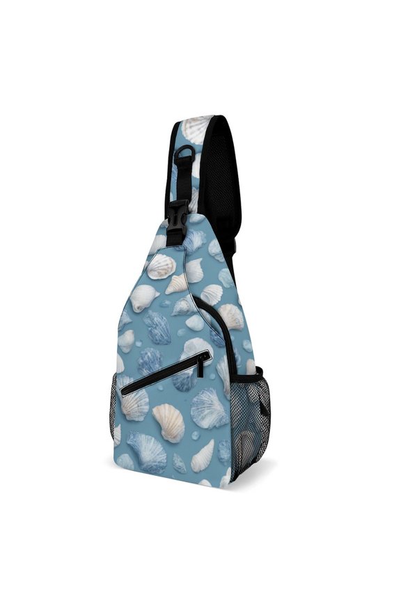 Twill Chest Bag Pack Unisex – Multi‑Pocket with Mesh Side Pockets Adjustable Strap – Blue Seashell