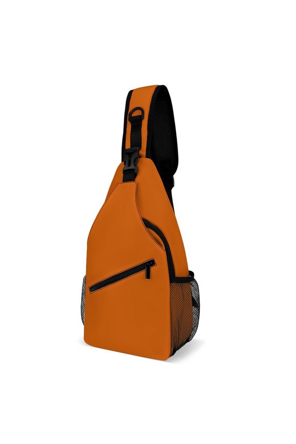 Twill Chest Bag Pack Unisex – Multi‑Pocket with Mesh Side Pockets Adjustable Strap – Burnt Orange