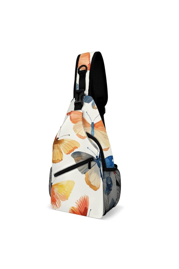 Twill Chest Bag Pack Unisex – Multi‑Pocket with Mesh Side Pockets Adjustable Strap – Butterfly