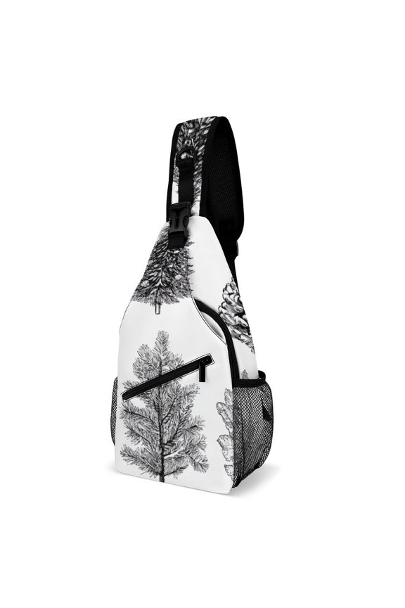 Twill Chest Bag Pack Unisex – Multi‑Pocket with Mesh Side Pockets Adjustable Strap – Christmas Tree