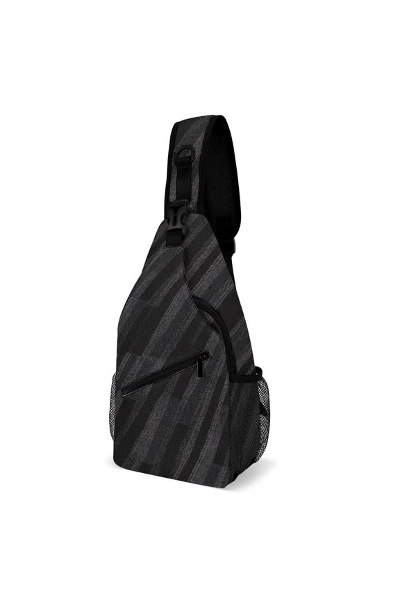 Twill Chest Bag Pack Unisex – Multi‑Pocket with Mesh Side Pockets Adjustable Strap – Dark Gray Plaid
