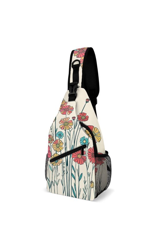 Twill Chest Bag Pack Unisex – Multi‑Pocket with Mesh Side Pockets Adjustable Strap – Floral