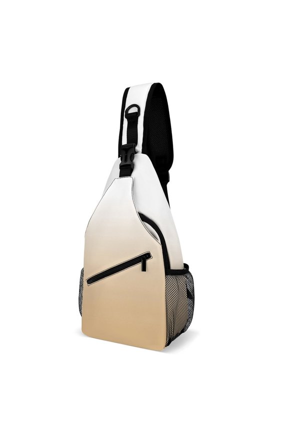 Twill Chest Bag Pack Unisex – Multi‑Pocket with Mesh Side Pockets Adjustable Strap – Gold Fade White