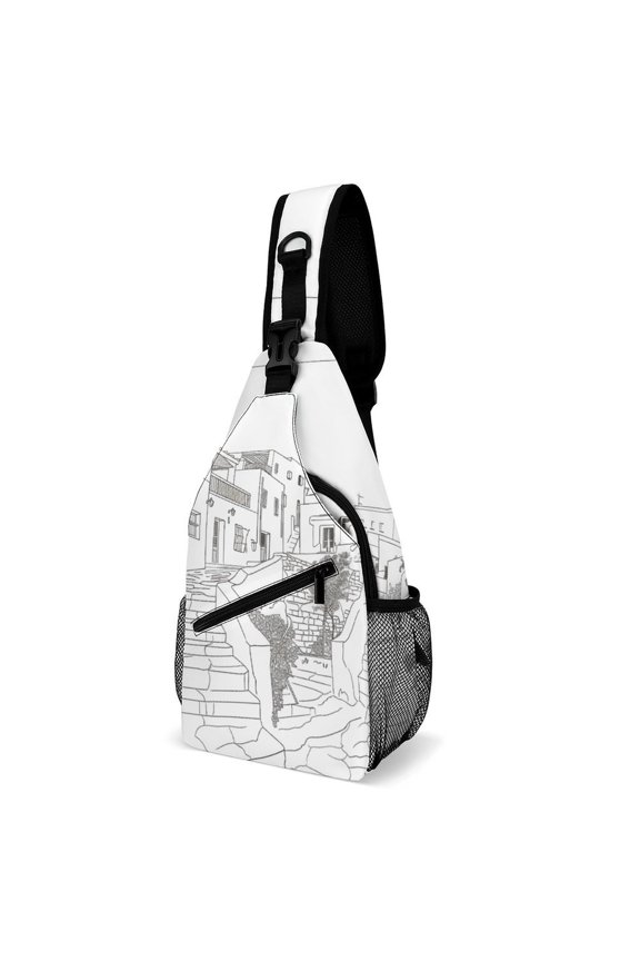 Twill Chest Bag Pack Unisex – Multi‑Pocket with Mesh Side Pockets Adjustable Strap – Kastellorizo Greece