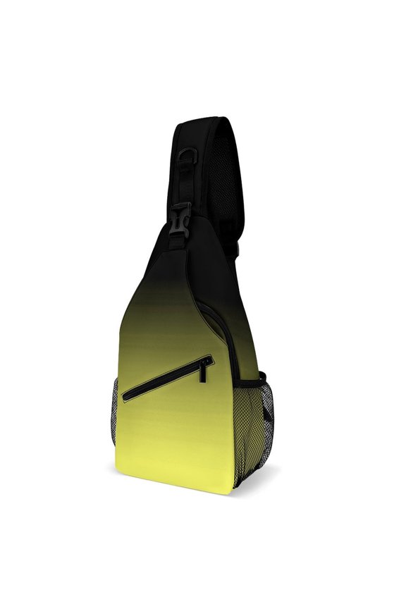 Twill Chest Bag Pack Unisex – Multi‑Pocket with Mesh Side Pockets Adjustable Strap – Laser Lemon Fade Black