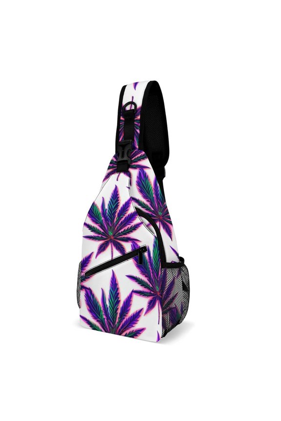 Twill Chest Bag Pack Unisex – Multi‑Pocket with Mesh Side Pockets Adjustable Strap – Leafs Dark