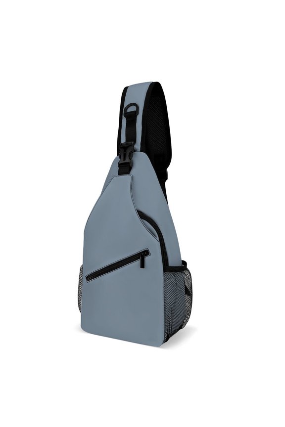 Twill Chest Bag Pack Unisex – Multi‑Pocket with Mesh Side Pockets Adjustable Strap – Light Slate Gray