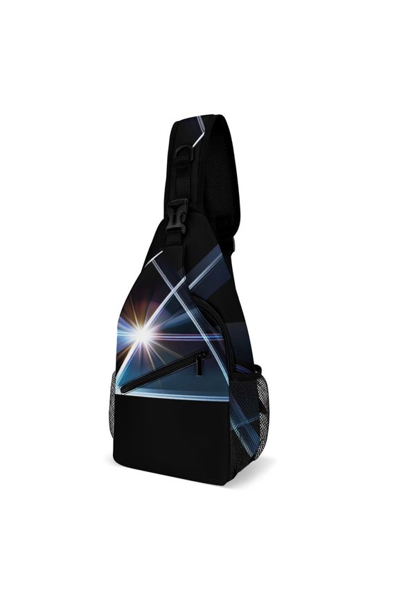 Twill Chest Bag Pack Unisex – Multi‑Pocket with Mesh Side Pockets Adjustable Strap – Light through Triangular Prism