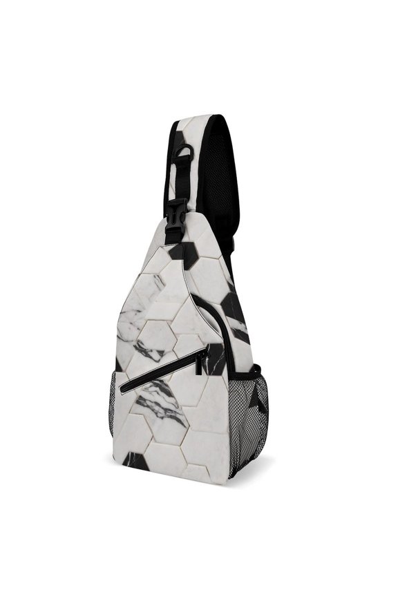 Twill Chest Bag Pack Unisex – Multi‑Pocket with Mesh Side Pockets Adjustable Strap – Marble Mosaic Tile