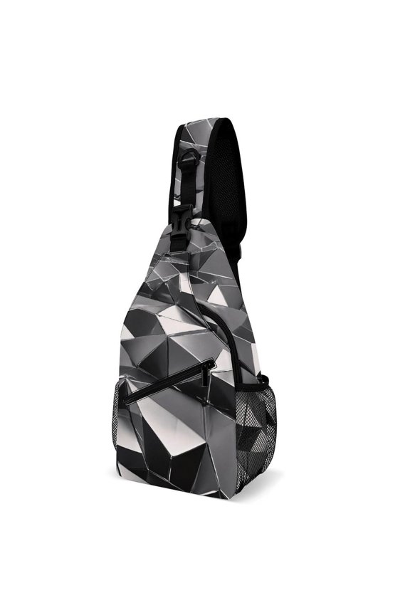 Twill Chest Bag Pack Unisex – Multi‑Pocket with Mesh Side Pockets Adjustable Strap – Metallic Surface