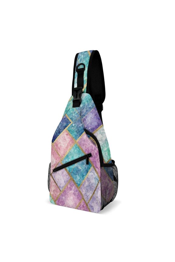 Twill Chest Bag Pack Unisex – Multi‑Pocket with Mesh Side Pockets Adjustable Strap – Mosaic Pastel