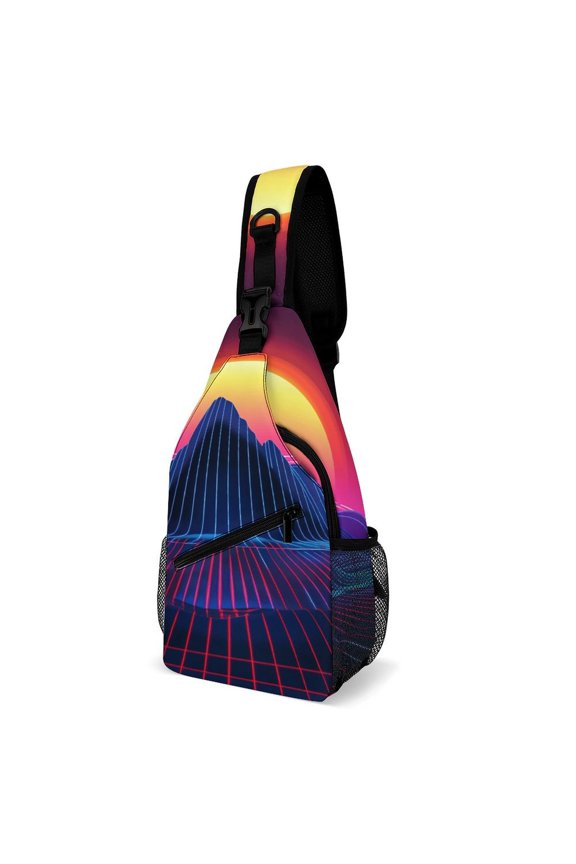 Twill Chest Bag Pack Unisex – Multi‑Pocket with Mesh Side Pockets Adjustable Strap – Neon Valley Cyber Future