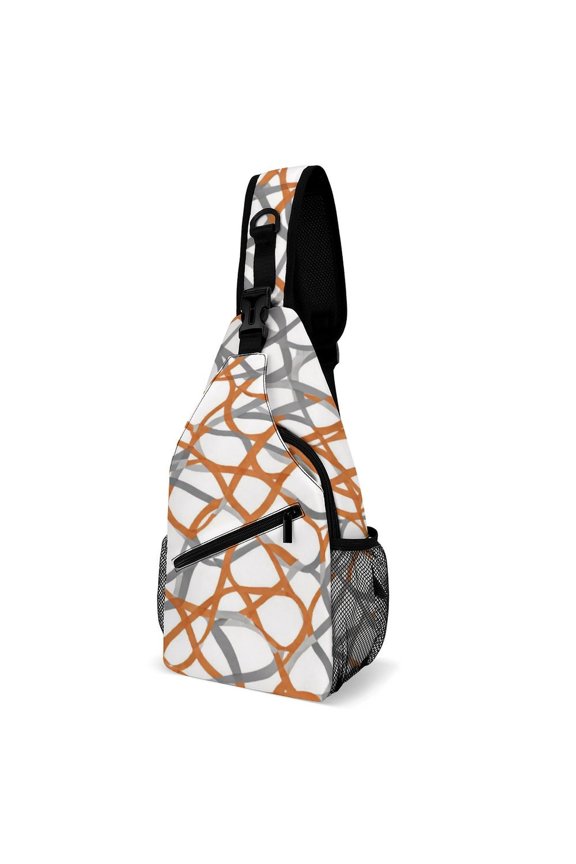 Twill Chest Bag Pack Unisex – Multi‑Pocket with Mesh Side Pockets Adjustable Strap – Orange And Gray Lines