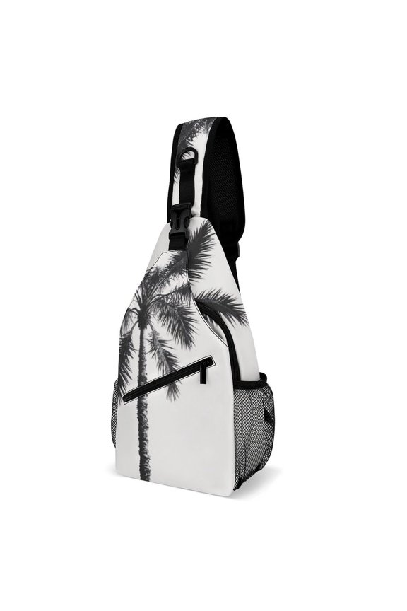 Twill Chest Bag Pack Unisex – Multi‑Pocket with Mesh Side Pockets Adjustable Strap – Palm Silence Illustration