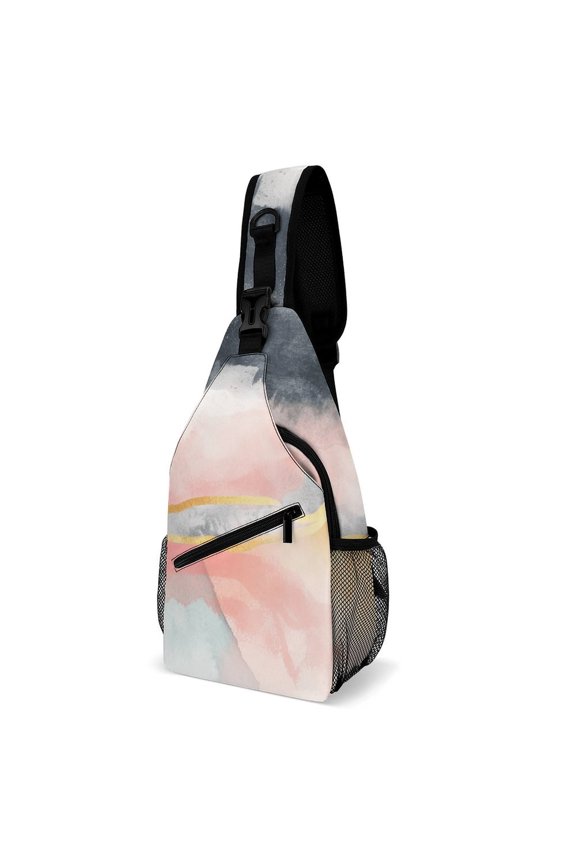 Twill Chest Bag Pack Unisex – Multi‑Pocket with Mesh Side Pockets Adjustable Strap – Pink