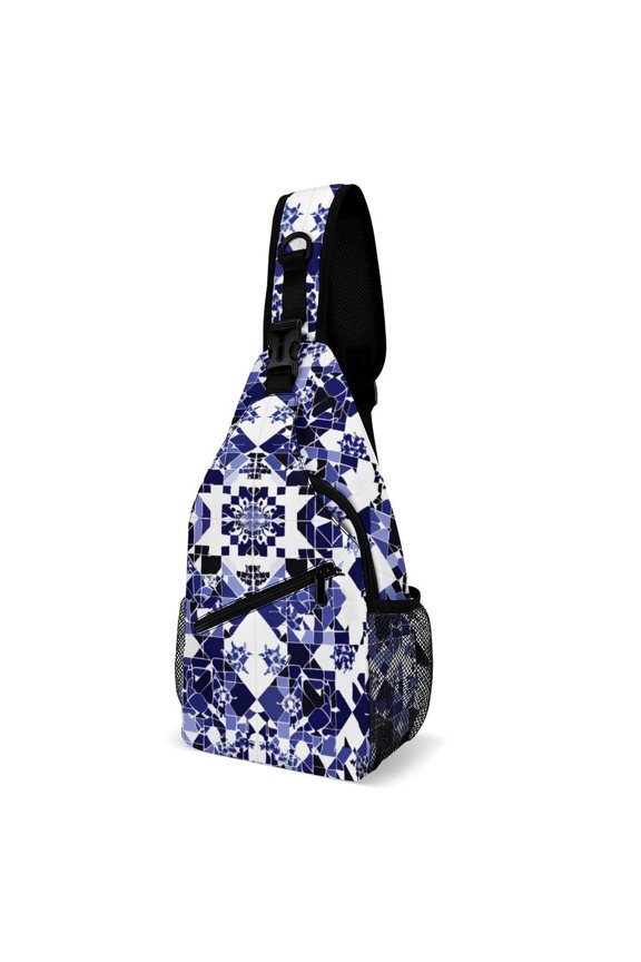 Twill Chest Bag Pack Unisex – Multi‑Pocket with Mesh Side Pockets Adjustable Strap – Purple Flower