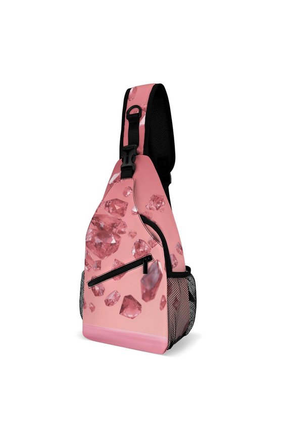 Twill Chest Bag Pack Unisex – Multi‑Pocket with Mesh Side Pockets Adjustable Strap – Red Crystal