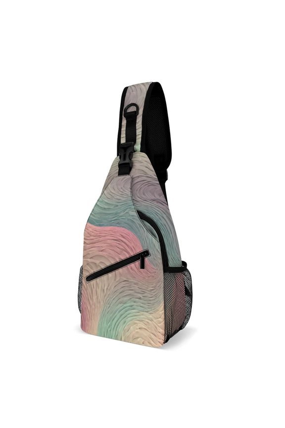 Twill Chest Bag Pack Unisex – Multi‑Pocket with Mesh Side Pockets Adjustable Strap – Soft Pastel Waves