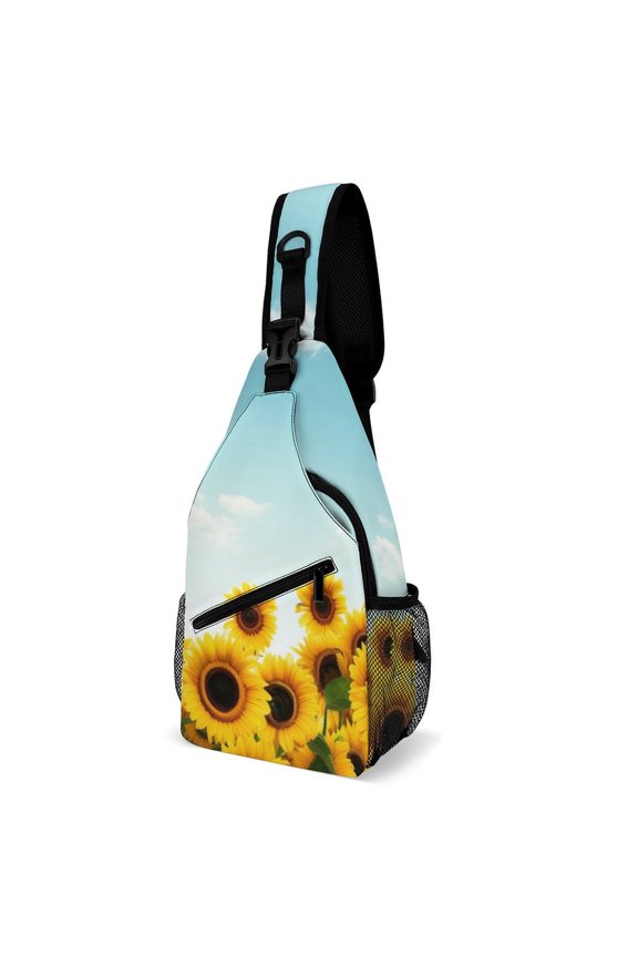 Twill Chest Bag Pack Unisex – Multi‑Pocket with Mesh Side Pockets Adjustable Strap – Sunflower Sky