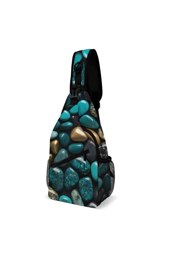 Twill Chest Bag Pack Unisex – Multi‑Pocket with Mesh Side Pockets Adjustable Strap – Turquoise And Gold