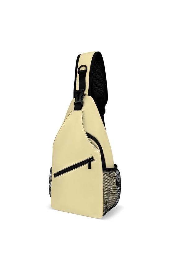 Twill Chest Bag Pack Unisex – Multi‑Pocket with Mesh Side Pockets Adjustable Strap – Vanilla