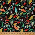 thumbnail image 1 of Twill Chili Peppers Mexican Food Vegetables Kitchen Cooking Multicolor on Black 60" Wide Cotton Bottom Weight Fabric by the Yard (1271R-3E), 1 of 1